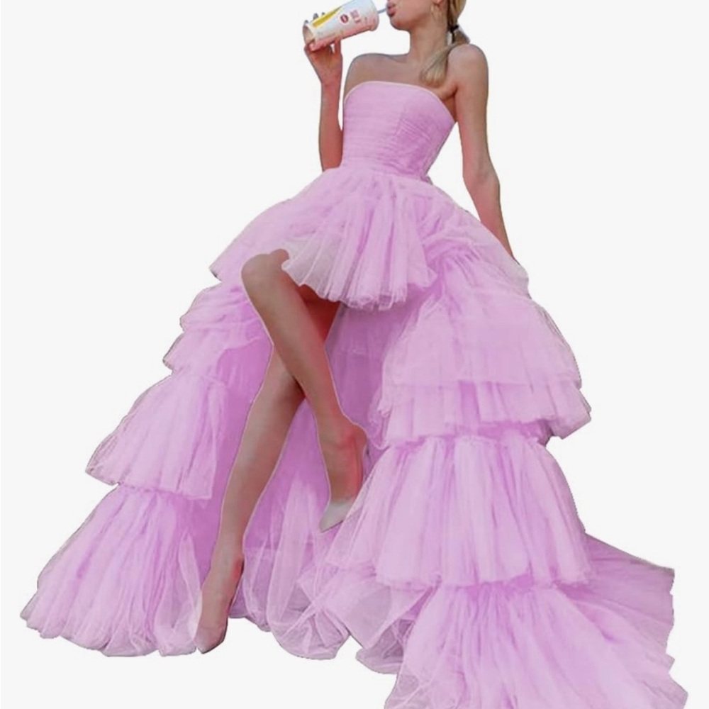 Sleeveless High-Low Tulle Column Regular Prom Dress rsh4162